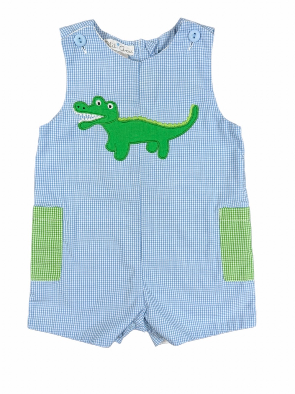 PETIT AMI Baby Boy Gingham Alligator Appliqué Sunsuit - 3M
